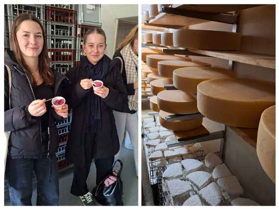 Schülerinnen bei der Exkursion zum Bio-Eis Stadler und zur Heumilchkäserei Reinhof