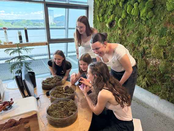 Schüler und Schülerinnen beim Mikroskopieren im AEC