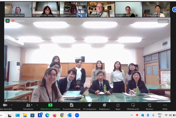 Screenshot vom ersten Online-Treffen mit Lehrkräften und Projektmanagern aus Japan