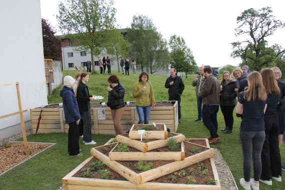 Besichtigung der Beerennasch(h)ecke des Gemüsehochbeetes und der Kräuterpyramide mit Verkostung